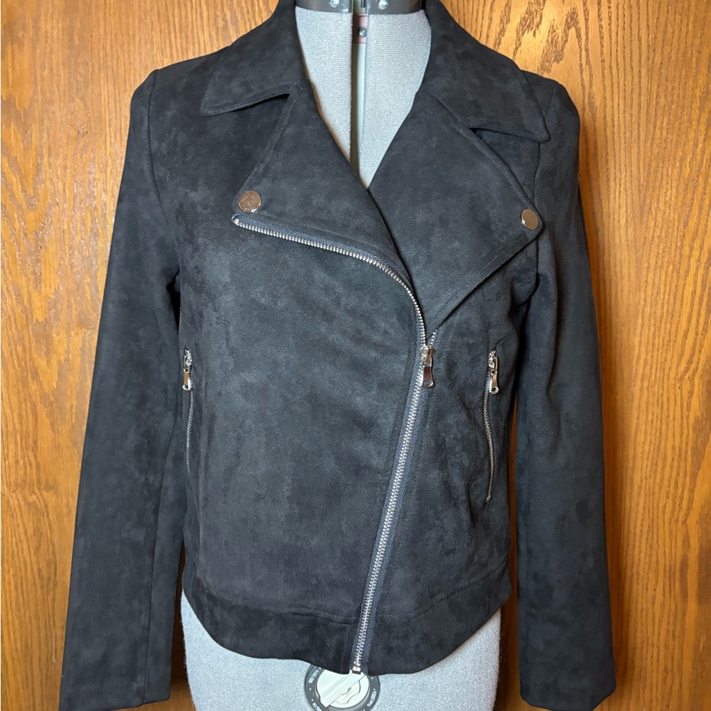 Apperloth A Black faux suede Jacket with Asymmetrical Zipper / small.